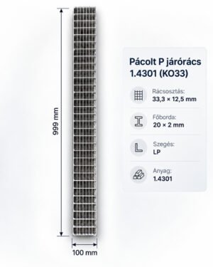 100x1000 1.4301 rozsdamentes pácolt járórács 20x2 mm főbordával
